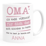 SpecialMe® Tasse personalisiertes Geschenk Spruch Papa/Mama Ich habe versucht für dich das beste Geschenk zu finden... anpassbarer Name Oma - 1 Name weiß Keramik-Tasse