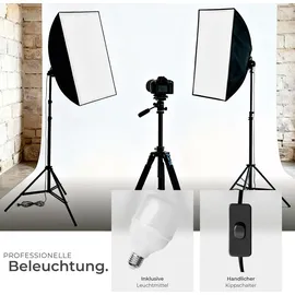 Tectake tectake® Studioleuchte mit Softbox und ausziehbarem Stativ, 6500K Dauerlicht, geringes Gewicht, inklusive Tragetasche