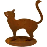 Manufaktur Lichtbogen Edelrost Gartenfigur Katze 29 cm hoch Rost Gartendeko mit Bodenplatte