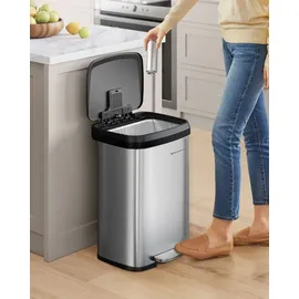 Songmics Mülleimer 50 l Silbern-Schwarz
