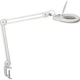 Jakob Maul GmbH LED-Lupenleuchte Glaslinse 127mm 5 Zoll Tischklemme weiß m.Abdeckung,runder Kopf