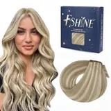 Fshine Echthaar Tressen zum Einnähen 55cm 60g Genie Tressen Echthaar Extensions Tressen Haartressen Echthaar zum Einnähen Weft Hair Eextensions Echthaar Platinblond und Vanilleblond 16P22