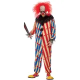 Smiffys Gruseliges Clown-Kostüm, Rot & Blau, All-in-One, Halskrause & Maske