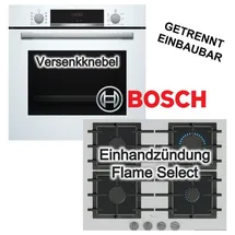 Bosch Herdset weiß + Gaskochfeld Einhandzündung 60cm