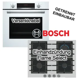 Bosch Herdset weiß + Gaskochfeld Einhandzündung 60cm