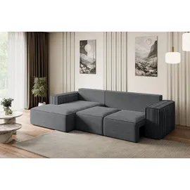 altdecor Ecksofa Cord 2-Sitzer Dunkelgrau