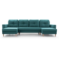 MOEBLO Wohnlandschaft CARL U, Ecksofa U-Form mit Schlaffunktion Eckcouch mit Bettkasten Sofa Couch Polsterecke U-Sofa - 300x142x90 cm, mit Bettkasten und Schlaffunktion, mit Relaxfunktion blau