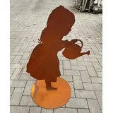 Gartenfigur Kleine Gärtnerin Mädchen Luise mit Gießkanne 80x54cm auf Platte Edelrost Gartendeko Wetterfest Rost Metall Rostfigur von Steinfigurenwelt