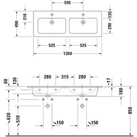 Duravit ME by Starck Doppelwaschtisch 130 x 49 x 18 cm (233613)