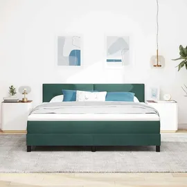 vidaXL LED Boxspringbett mit Matratze Dunkelgrün 180 x 200 cm Samt