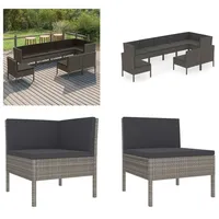 vidaXL 9 tlg. Garten Lounge Set mit Auflagen Poly Rattan Grau - Garten-Sofagarnitur - Garten-Sofagarnituren - Gartensofa-Set - Gartensofa-Sets - Grau