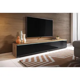 muebles slavic P & B Lowboard 180x30 cm Eiche Wotan/Schwarz Hochglanz Holzwerkstoff