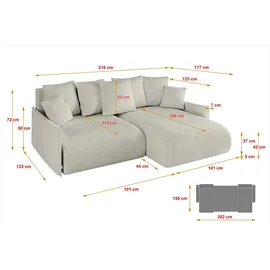 altdecor Ecksofa Cord 2-Sitzer Creme