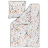 Estella Bettwäsche Elja 7543 985 Multicolor, Mako-Satin, 2 teilig, Passionsblume, Tiere, Sträucher, Blätter bunt