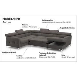 Cotta Wohnlandschaft »Sammy U-Form«, mit Kopfteilverstellung, wahlweise mit Bettfunktion & Bettkasten braun