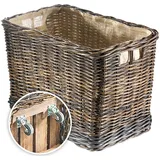 Kobolo Kaminholzkorb Rattan mit Jutefutter und stabilen Rollen Braun