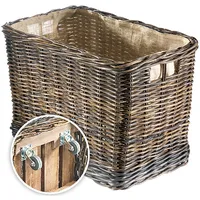 Kobolo Kaminholzkorb Rattan mit Jutefutter und stabilen Rollen Braun