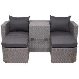 Mendler 3in1-Garnitur HWC-J37, Garten-/Lounge-Set Sonneninsel, Spun Poly Poly-Rattan MVG grau, Kissen anthrazit