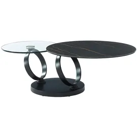 Kauf-Unique Vente-unique-Couchtisch mit drehbaren Tischplatten - Keramik & Glas - Schwarz mit Marmor-Effekt - Joline