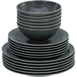 Teller-Set CREATABLE "Orient Mandala", grau, 18 tlg., Porzellan, Geschirr-Sets, Speiseteller, Dessertteller und Schalen im Set