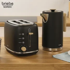 Briebe SKT1167BLK Set Toaster 2 Scheiben Breite Schlitze + Wasserkocher 1,7L Elektrischer, Schwarz,