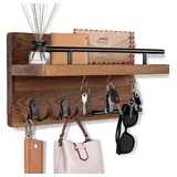 POPOLIC Schlüsselbrett Schlüsselbrett für die Wand - Schlüsselhalter aus Holz mit 5 Haken, (1 St., Rustikale Wandmontage Schlüsselaufhänger mit Ablage), Heimdekoration und praktische Schlüsselaufbewahrung braun