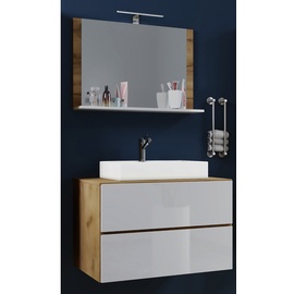VCM my bath Badmöbel-Set Lendas M 915289 honig-eiche, weiß 61,0 x 52,0 x 134,0 cm