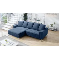 Fun Möbel Ecksofa Schlafsofa Sofa FLORENCE Stoff Bubble Dunkelblau Ottomane Links - Blau