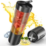 Tragbarer Mixer, USB Smoothie Maker für Shakes und Smoothies mit 6 ultrascharfen Klingen, 450ml kompakter Mixbechern Entsafter, Schwarz - Schwarz