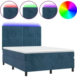 vidaXL Boxspringbett mit Matratze & LED Dunkelblau 140x200 cm Samt