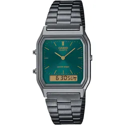 Chronograph CASIO VINTAGE, grau (anthrazit, petrol), Armbanduhren, Damen, Quarzuhr, Armbanduhr, Damenuhr, Herrenuhr, Edelstahlarmband,Digitaluhr