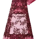 Vayliro 1 Yard Tüllstoff Breite 120 cm Tüllstoff mit Paillettenstickerei Zweigdesign Glitzer Spitze Stoff Dekostoffe Bestickte Stoffe Kleiderstoff für DIY Abendkleider Brautkleider,Dunkelrot