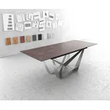 DeLife Esstisch Edge 180/220x90cm Glas Antique-braun Mittelfuß Flachstahl Silber Ausziehbar,