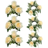 Kerzenringe Kränze, 6pcs 20 cm/7,9 Zoll künstliche Rosenkerzenringe, Blumenkranzkerzenhalter, Hochzeitsmittelstücke für Esstischdekor (Champagner)