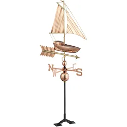 Relaxdays Wetterfahne Schiff, Metall, Windrichtungsanzeiger fürs Dach, Garten, Windfahne mit Himmelsrichtungen, kupfer