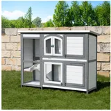 miweba Kleintierstall XXL Hasenstall MH-02 - 2 Etagen - Wetterbeständig, Doppelstockhaus - 4 Türen - aufklappbares Dach - Kaninchenstall Käfig grau|weiß