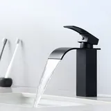 Hochdruck Wasserfall Wasserhahn Bad Armatur Mischbatterie Badarmatur Einhebelmischer Waschtischbatterie für Badezimmer, Schwarz