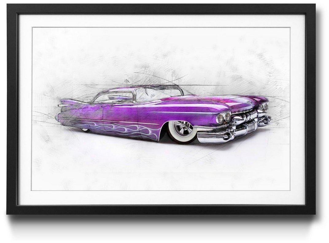 WandbilderXXL Bild mit Rahmen Pinky Cadillac, Auto, Wandbild, in 4 Größen erhältlich rosa 30 cm x 20 cm x 2,2 cm