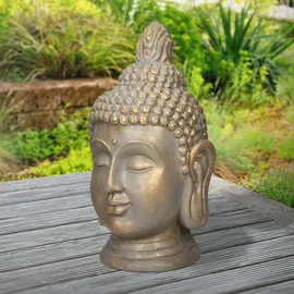 ECD Germany Buddha Figur Kopf Statue 74,5 cm Bronzeoptik Polyresin, für Yoga, Feng Shui oder Meditationsraum, Innen/Außen Skulptur Dekofigur & Bronze