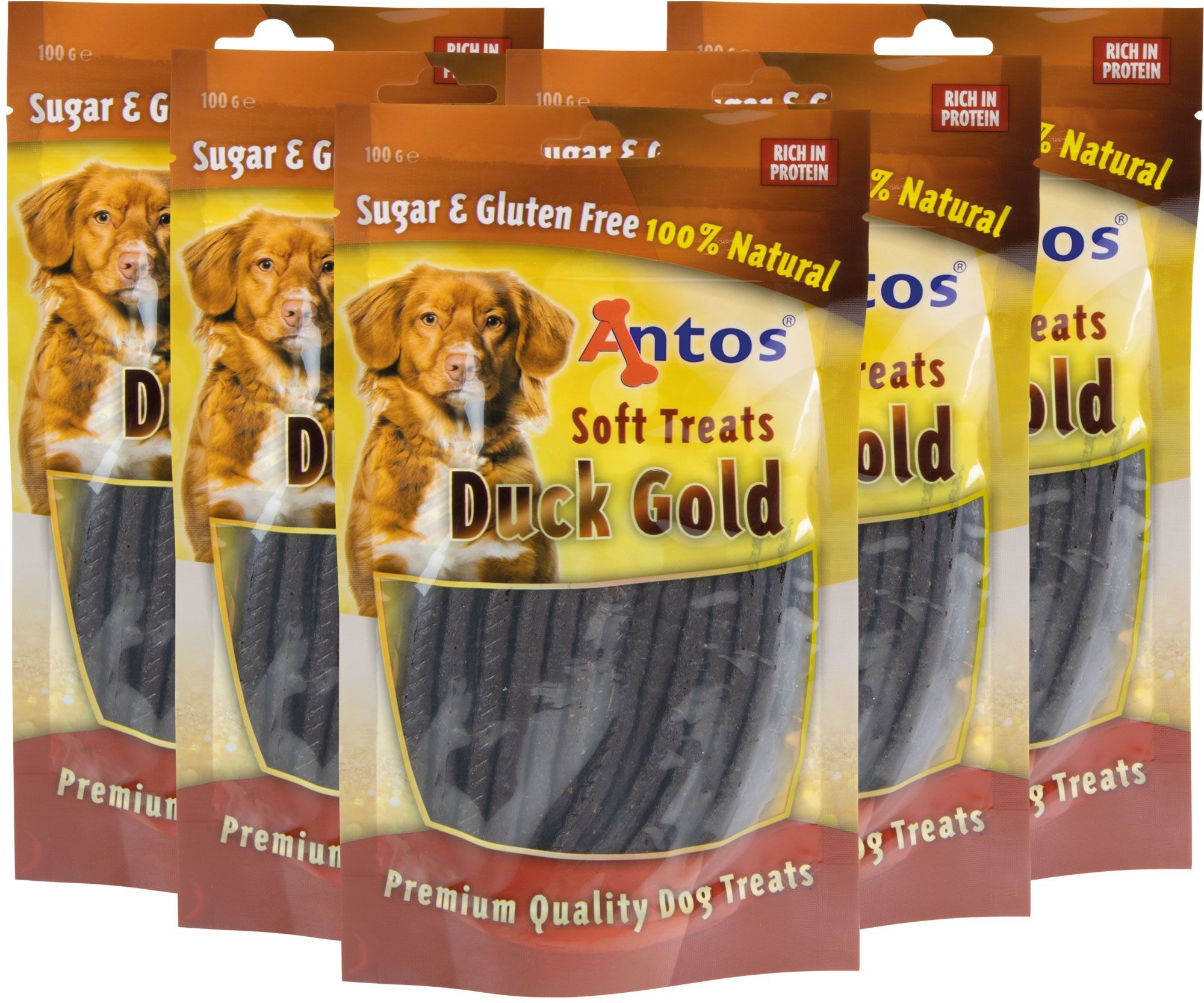 Antos Hundesnack Duck Gold - Enten Schnürchen Futter 5x100 g