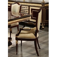 Casa Padrino Luxus Barock Esszimmer Stuhl mit Armlehnen Gold / Dunkelbraun / Gold - Luxus Esszimmer Möbel im Barockstil - Prunkvolle Barock Möbel - Barock Interior