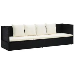vidaXL Outdoor-Lounge-Bett mit Polster & Kissen Poly Rattan Schwarz