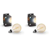 Philips Hue White Ambiance E27 Filament Große Globe (550 lm), dimmbare LED Lampe für das Hue Lichtsystem mit warm- bis kühlweißem Licht, smarte Lichtsteuerung über Sprache und App, 2er Pack