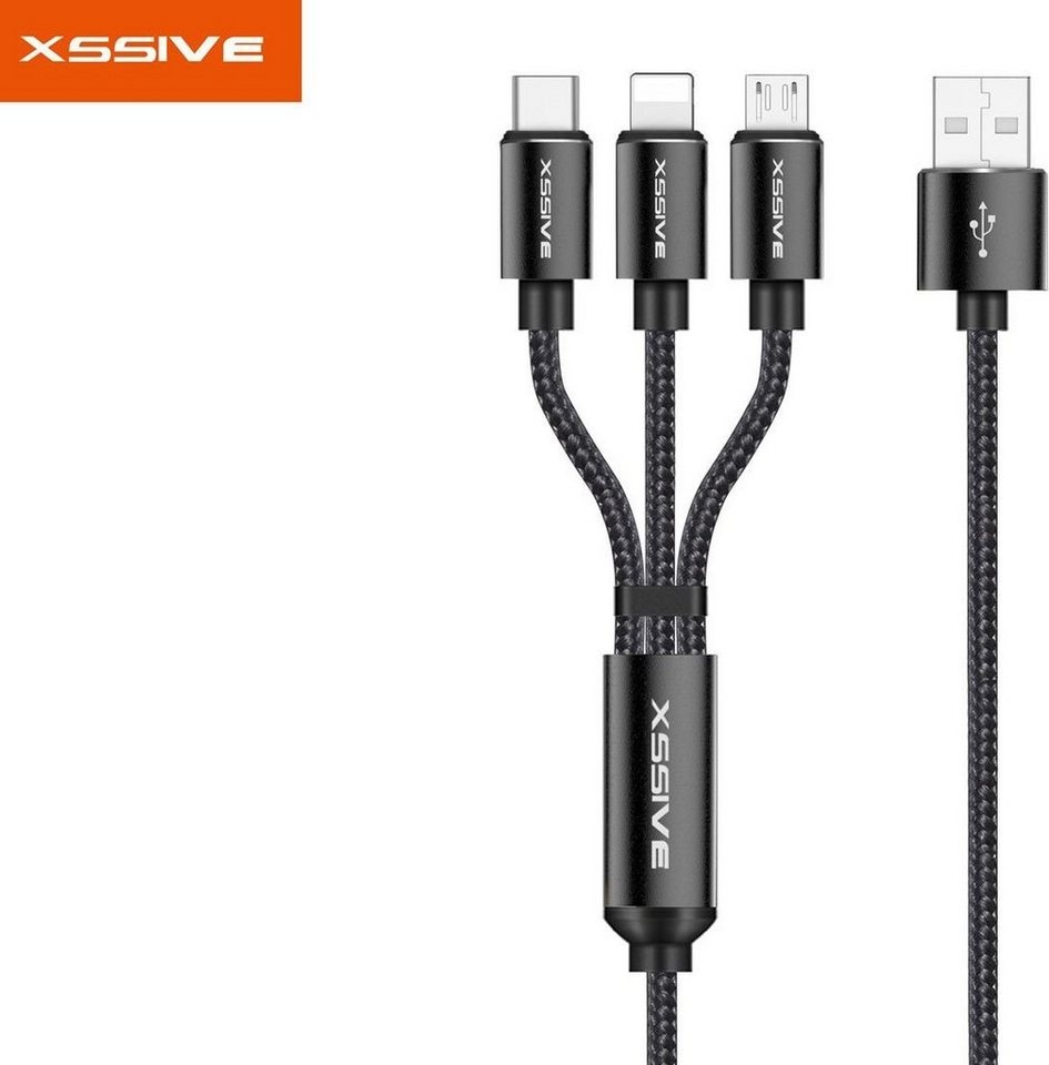 Xssive 3in1 Charge USB Kabel 1.2 Meter 2.4A Schnell-Ladekabel Smartphone-Kabel, Standard-USB, 2.4A Schnell-Ladekabel