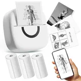cabaro Mini Drucker Aufkleber Drucker Fotodrucker mit 3 Rollen Bluetooth Thermodrucker für Lernen, Studiennotizen, Anatomische Diagramme, Fotos