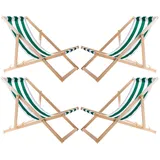4x Liegestuhl Gartenliege Strandliege / Holz / Grün-Weiß