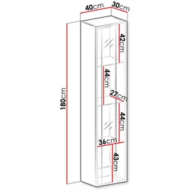 Mirjan24 Hängevitrine, Schwarz, Schwarz Hochglanz, Holzwerkstoff, Rechteckig, 40x180x30 cm, Wohnzimmer, Wohnwände, Vitrinenschränke