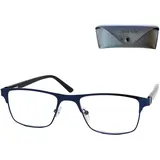 Mini Brille Eckige Metall Lesebrille +1.0 Blau rechteckig mit Etui - 1.0