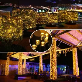 electight Lichterkette Solar 20M 200LEDs IP65 inkl. 8 Modi Gelb/Grün/Weiß