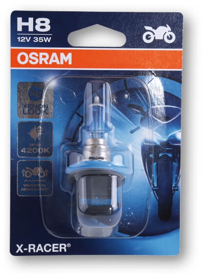 OSRAM H8 Glühlampe, X-RACER, 12V 35W PGJ19-1, Vibrationsfeste Technologie, Abblendlicht, weiss